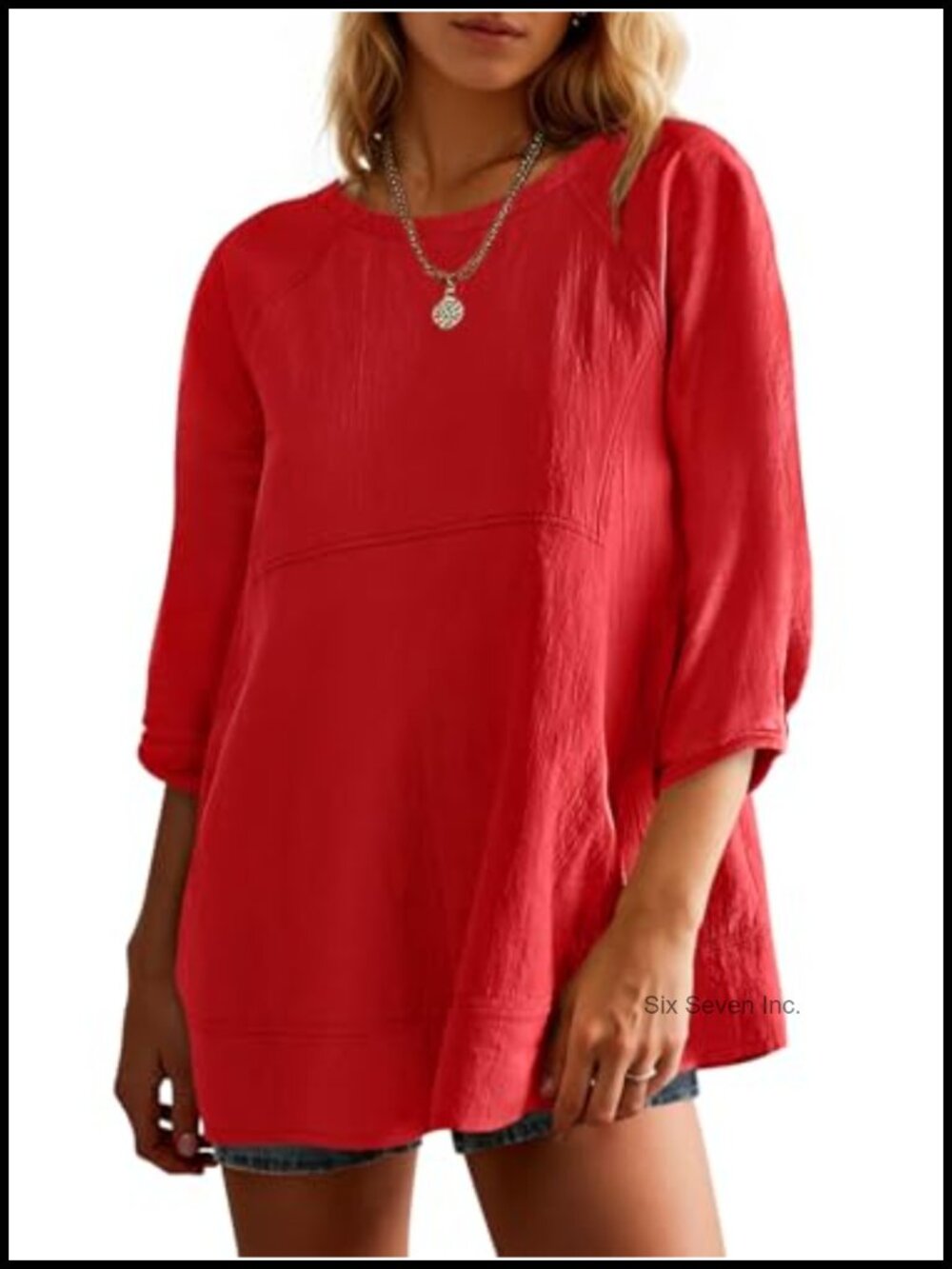 Womens Tunic Top 3/4 Sleeve Peplum Blouse Cotton Viscose Flowy Oversized